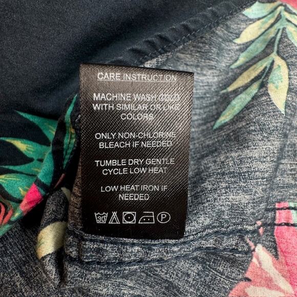 Denim & Flower Navy Button Up Floral Hawaiian Shirt Sz Large - Picture 9 of 10